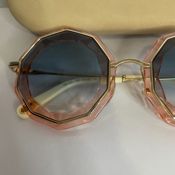 HP! 💕NWT Chloe’ pink large round scalloped edged blue lens gold sunglasses! - Picture 12 of 12